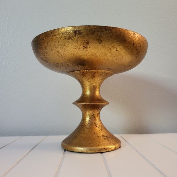 VTG FREEMAN & MCFARLIN Compote Bowl Gilded Green Enamel Inside 5.5" Tall - Picture 3 of 5